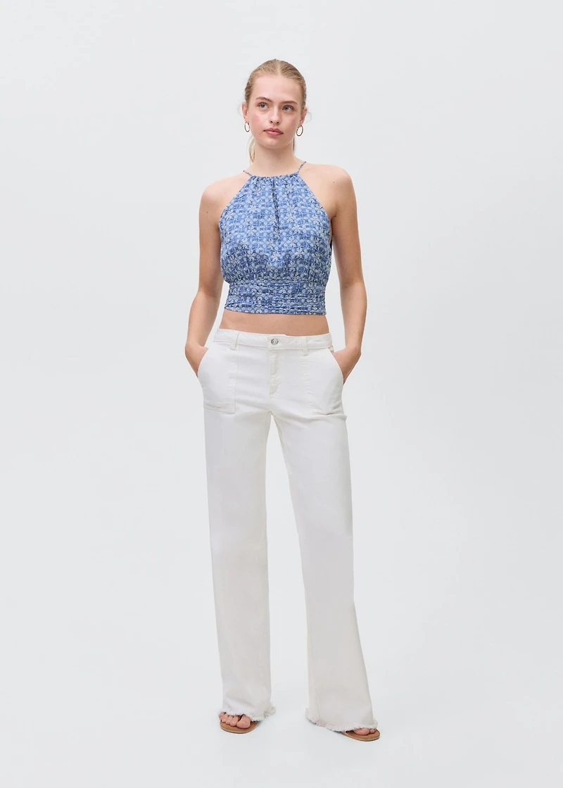 Printed halter-neck cropped top