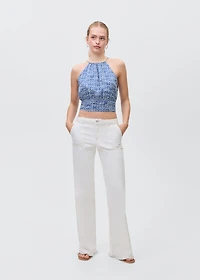 Printed halter-neck cropped top