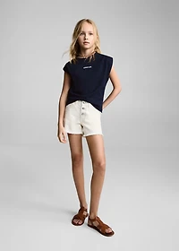 T-shirt with message and pleated shoulders