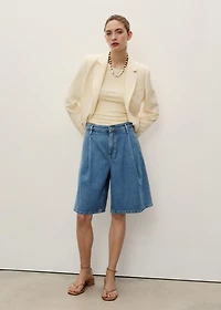 Pleated denim bermuda jorts