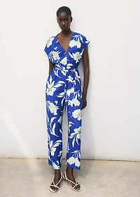 Printed long jumpsuit with belt