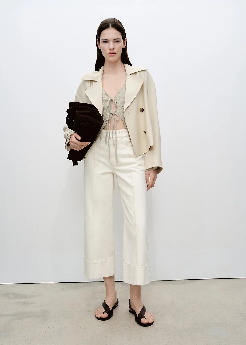 Double-breasted cropped trench coat