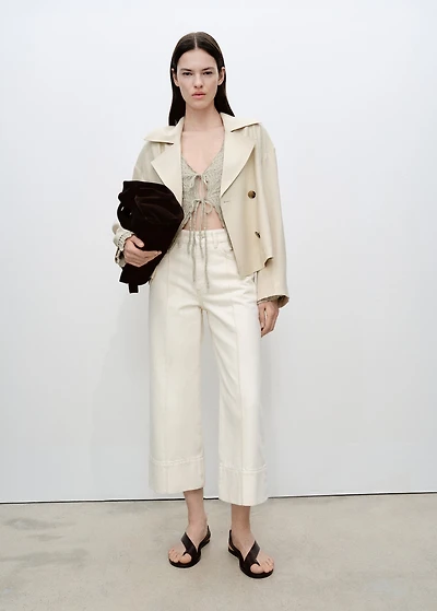 Double-breasted cropped trench coat