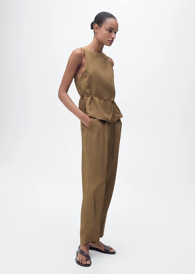 Linen-blend pleated pants