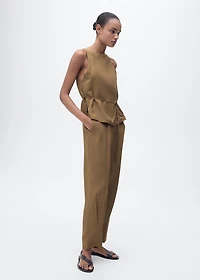 Linen-blend pleated pants