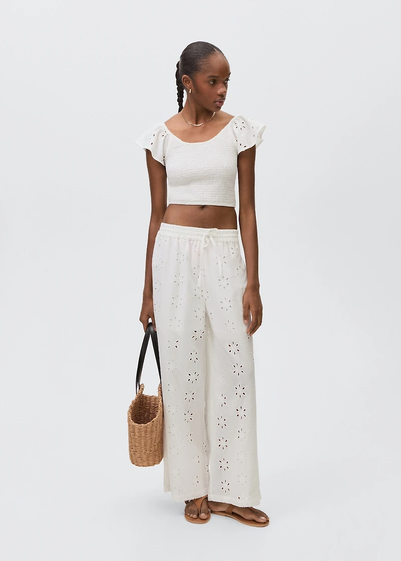 Embroidered straight-fit pants