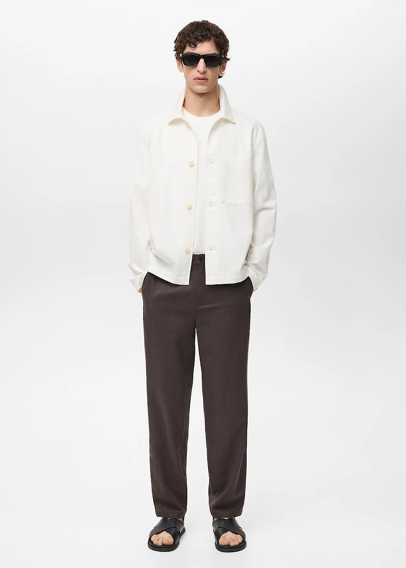 Linen-cotton overshirt with pocket