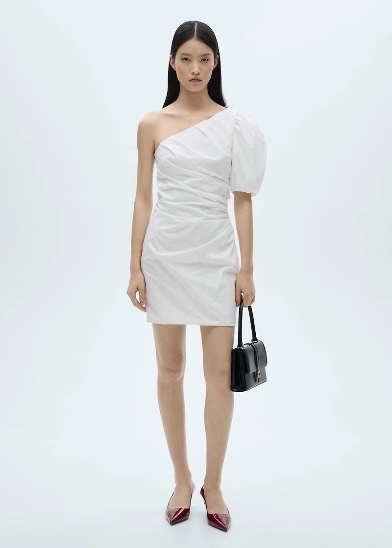 Asymmetrical puff-sleeve dress