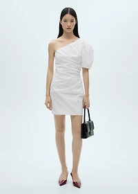 Asymmetrical puff-sleeve dress
