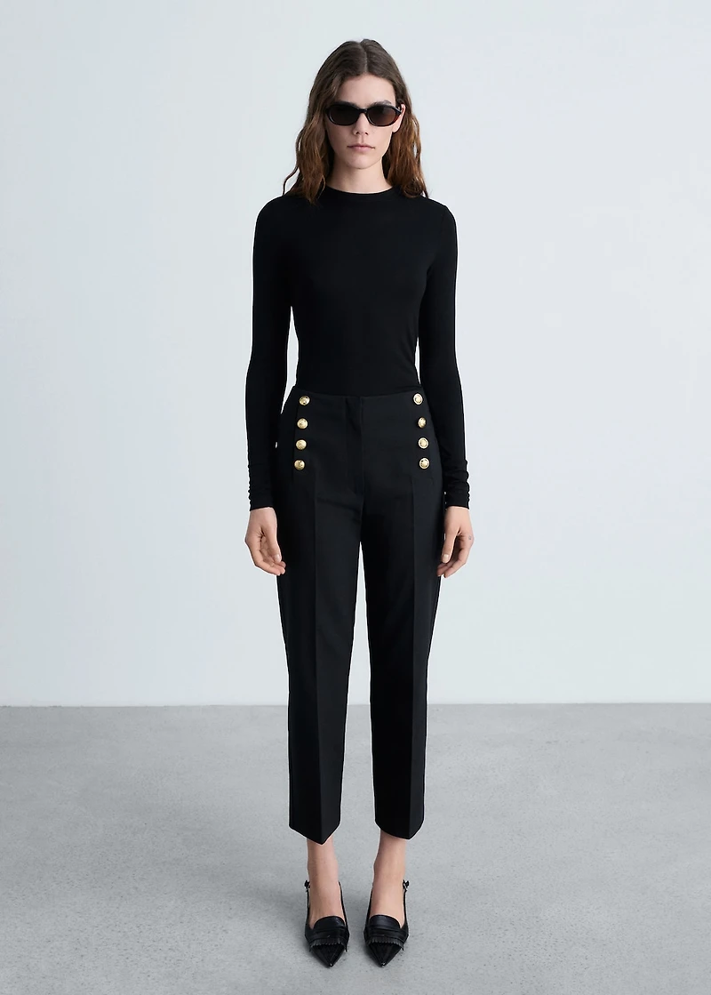 Straight pants with jewel buttons