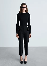 Straight pants with jewel buttons