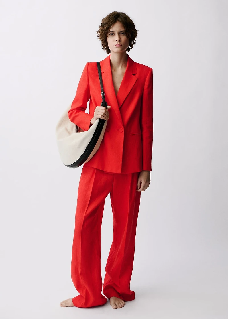 Double-breasted linen suit blazer