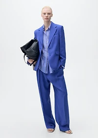 Wide-leg pleated suit pants