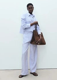 Striped linen-blend pants