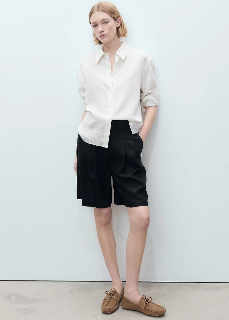 Belt linen-blend Bermuda shorts