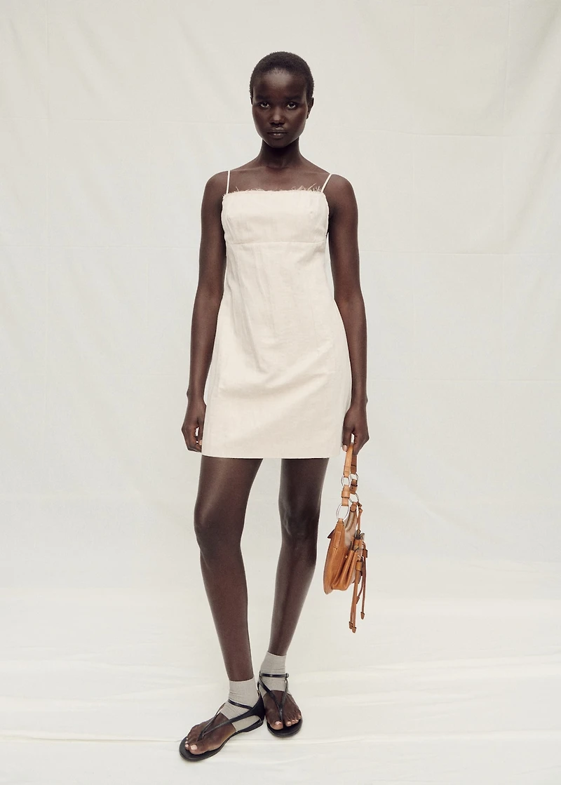 Cotton dress with frayed neckline