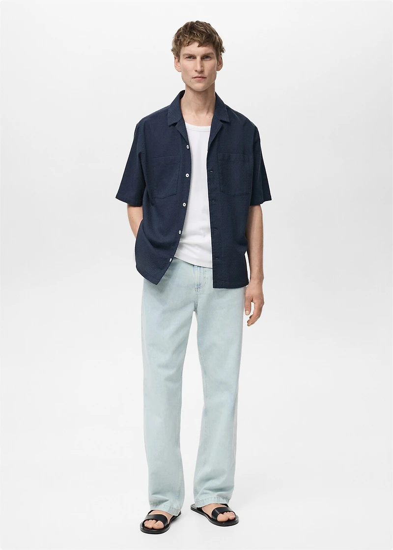 100% cotton check seersucker shirt