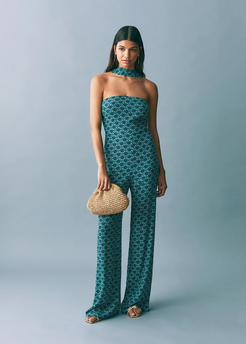 Printed jumpsuit with bow