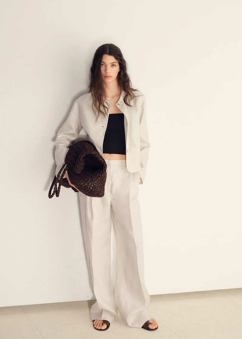 Straight-fit linen pants with pleats