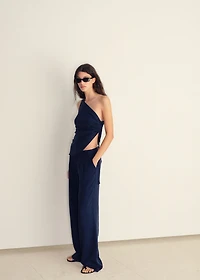 Denim-effect top with gathered side