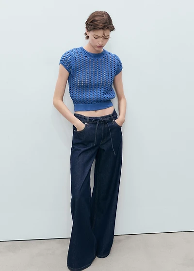 Short-sleeved crochet sweater