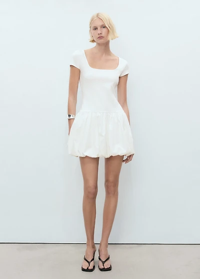 Combined dress with puffed hem