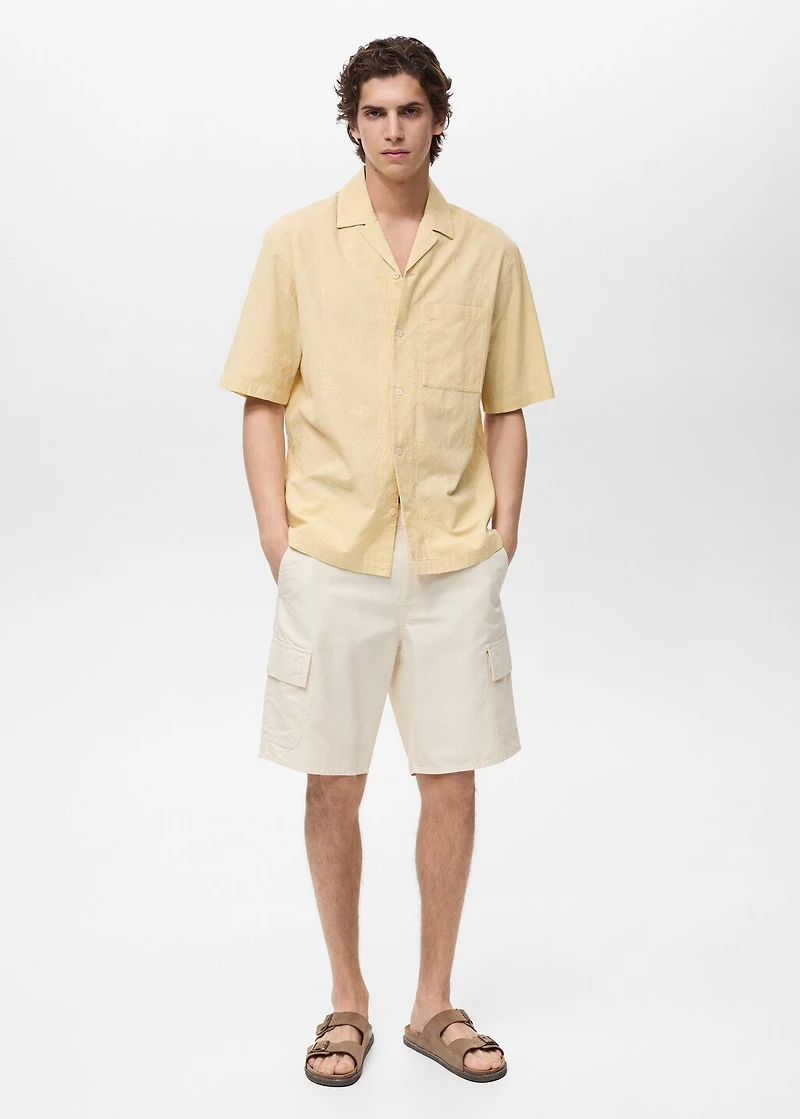 Shirt with embroidered bowling collar