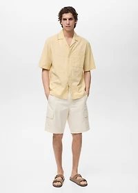 Shirt with embroidered bowling collar