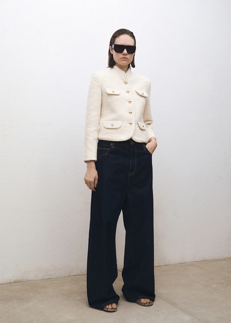 Tweed jacket with striped collar