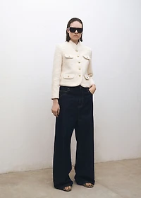 Tweed jacket with striped collar