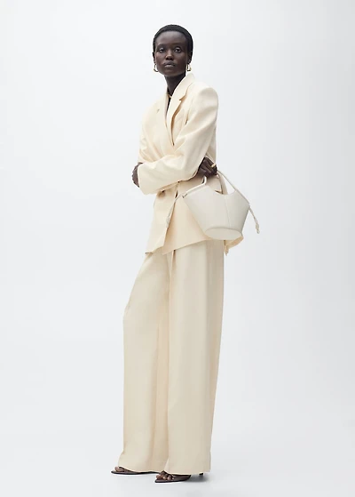 Wide-leg pleated suit pants
