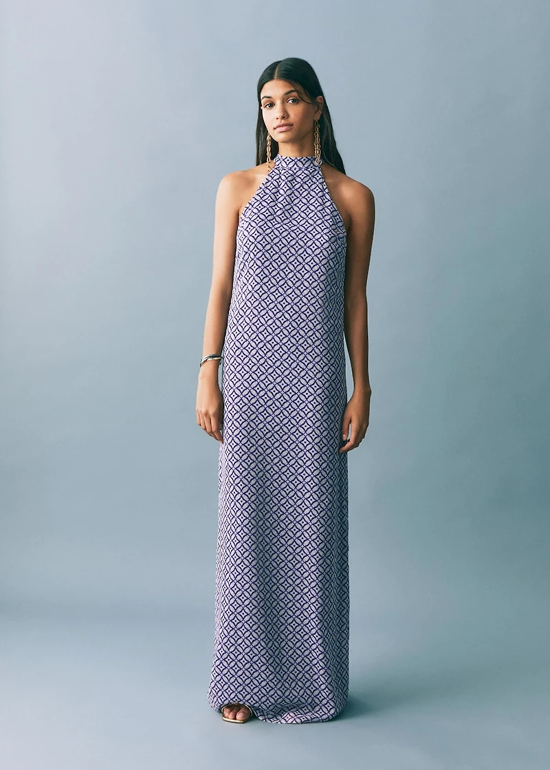Halter-neck printed dress