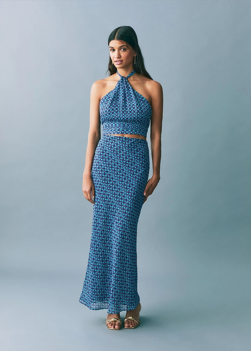 Halter-neck printed top