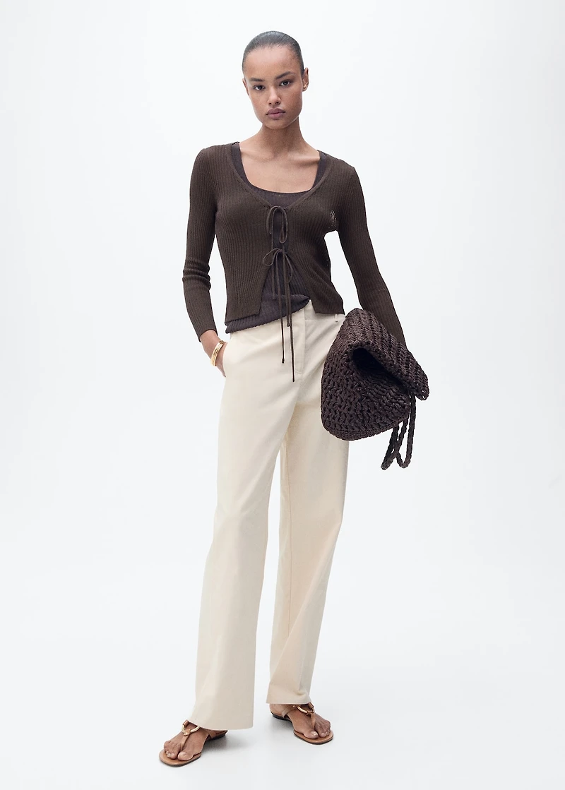 Rib-knit cardigan with bows