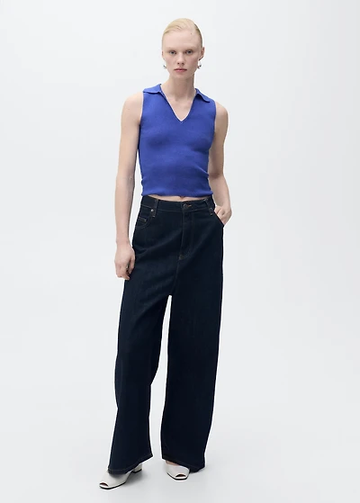 Polo-neck knitted top