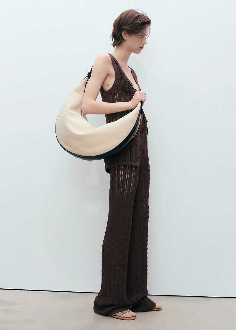 Straight-fit knitted pants with lace accents