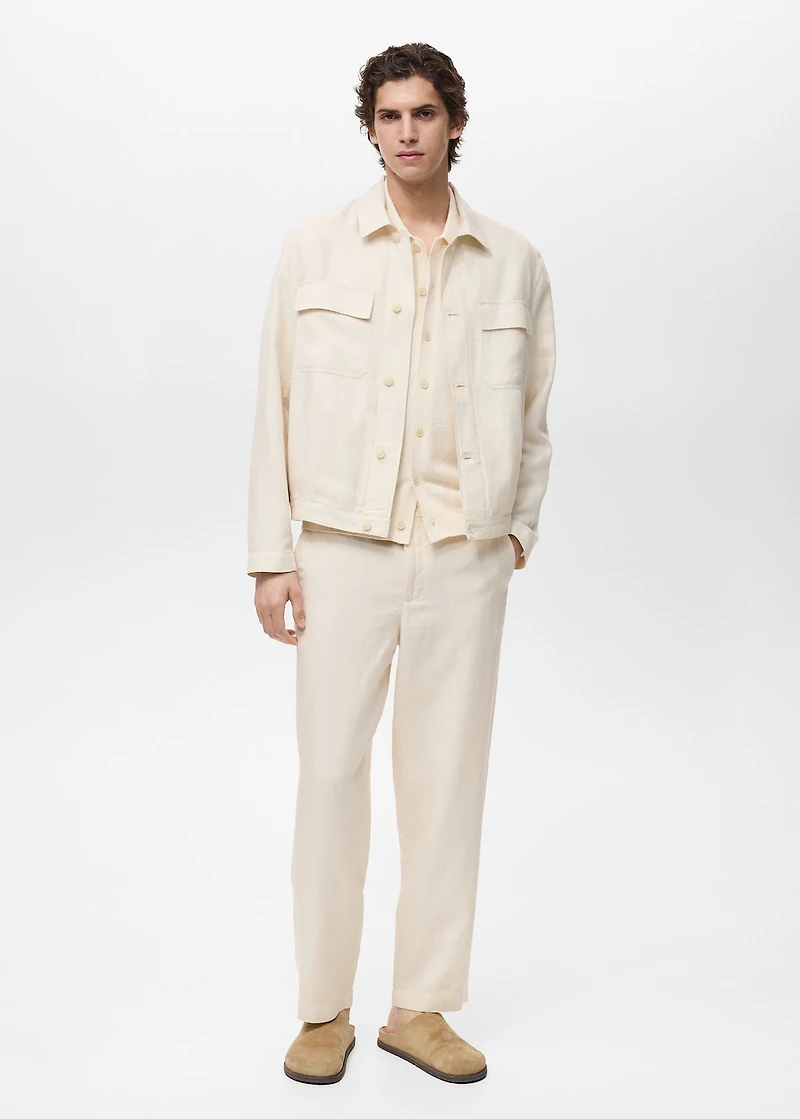 Linen-blend pants with an elastic waistband