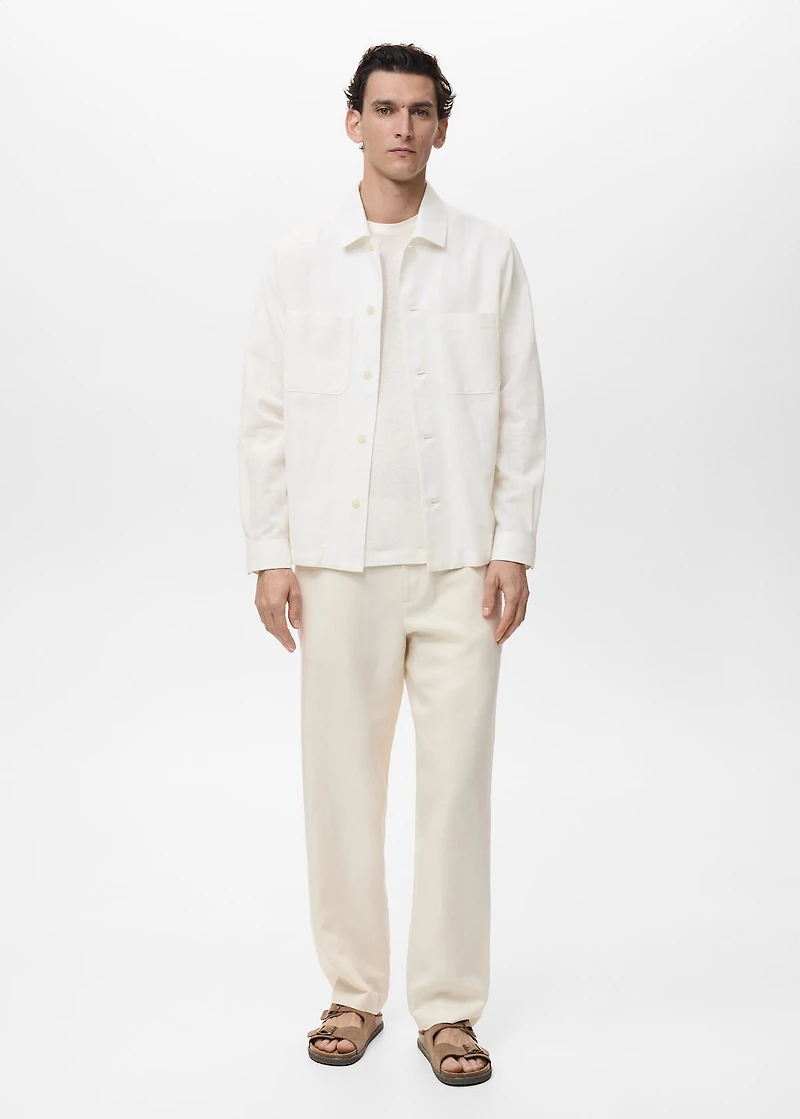 Linen-blend overshirt with pockets