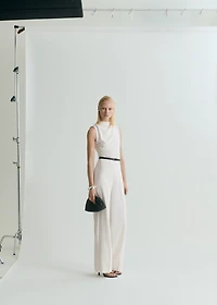 Long jumpsuit with draped neck and belt