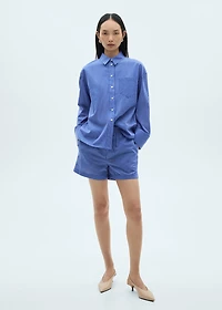 Striped cotton blend shorts