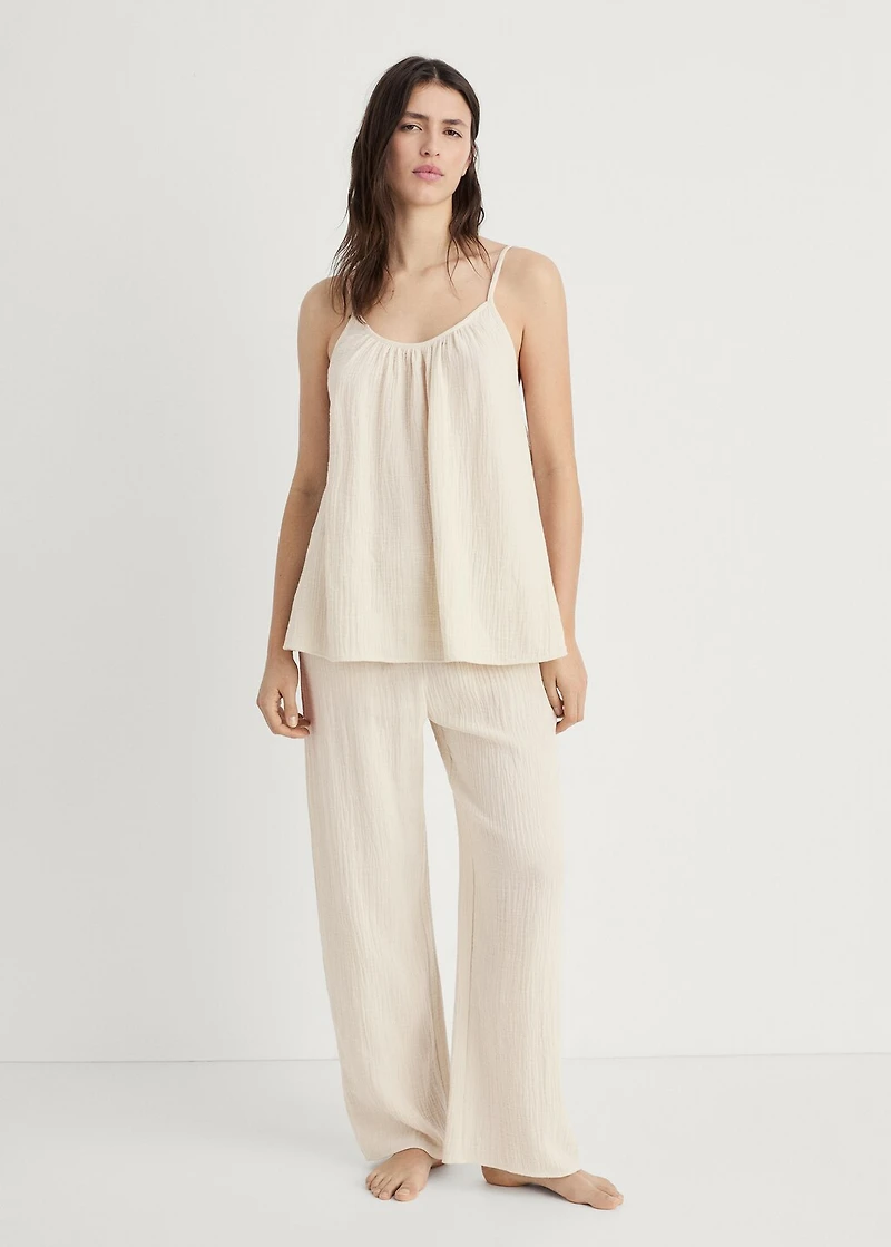 Plain cotton spaghetti-strap pajama top