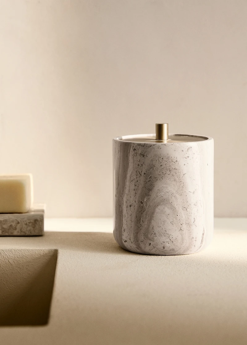 Marble bathroom jar with metal lid