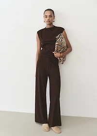 T-shirt with gathered asymmetrical neck