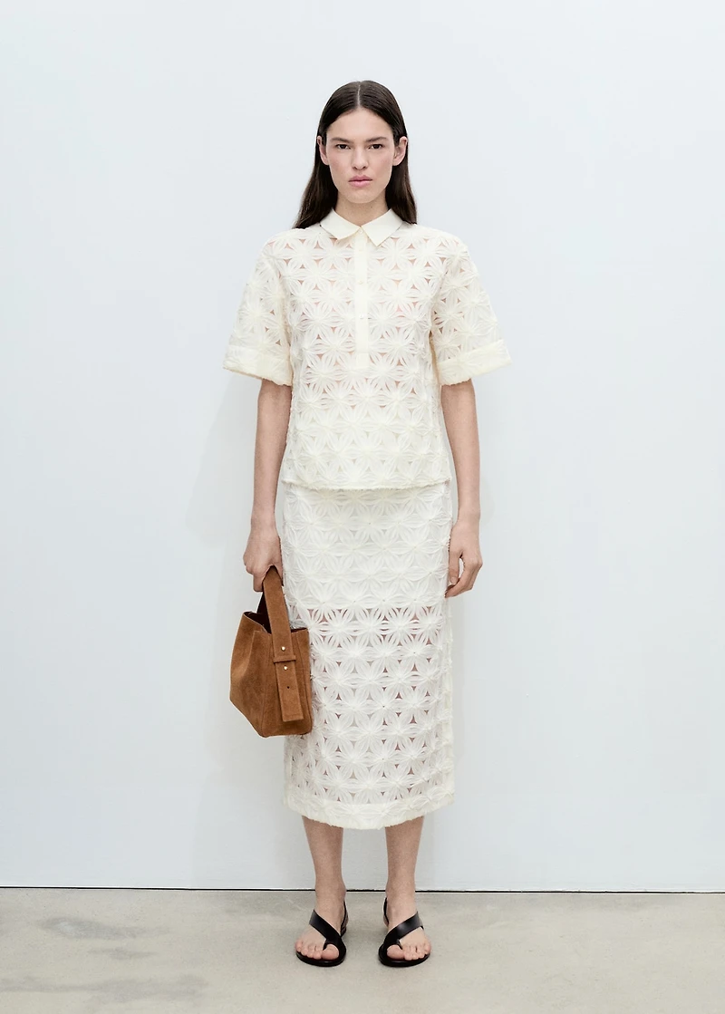 Openwork textured floral skirt