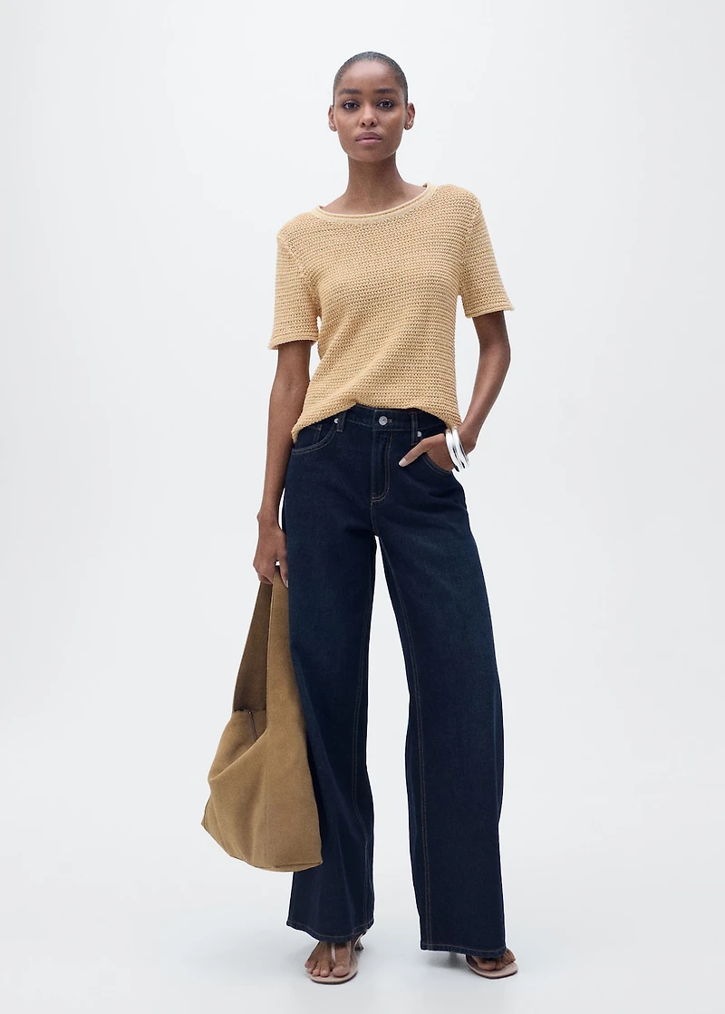 Short-sleeved chunky-knit sweater