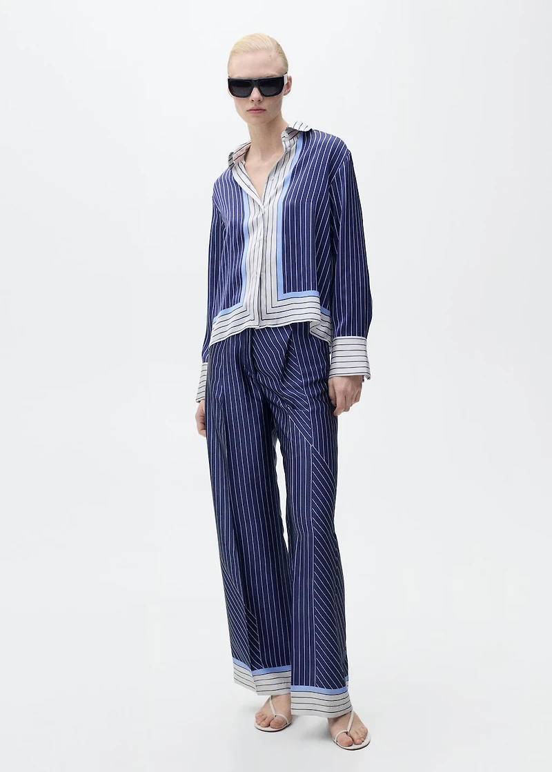 Satin pants with combined stripes