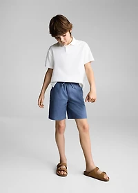 Elastic waist linen Bermuda shorts