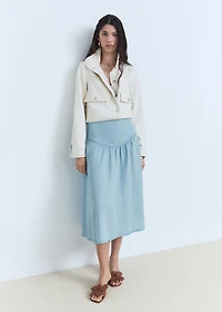 Soft denim midi-skirt with gathered detail