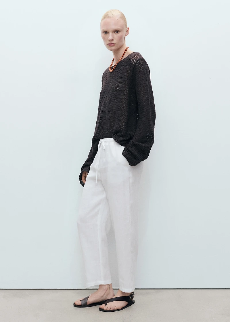 Straight linen-blend pants