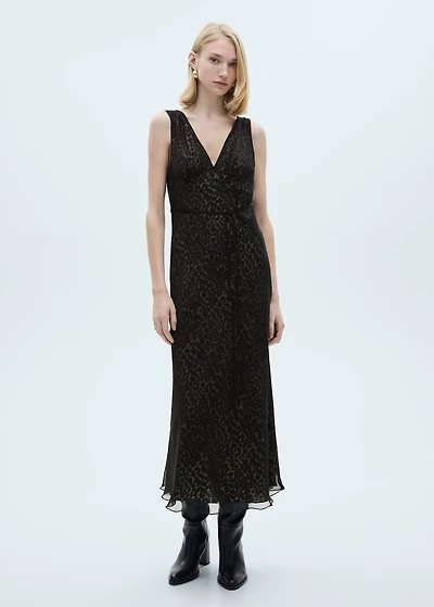 Animal-print v-neck dress